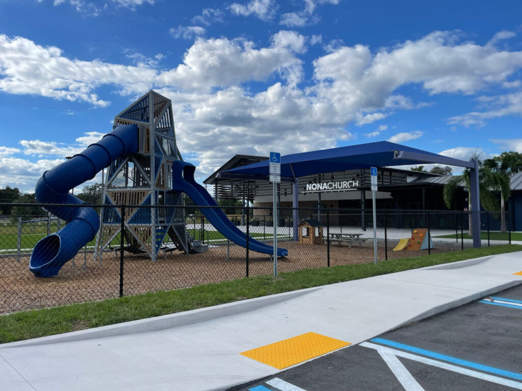 Visioneering’s church designers brought Nona Church’s vision to life in Orlando with a new campus featuring a sanctuary, event lawn & playground.