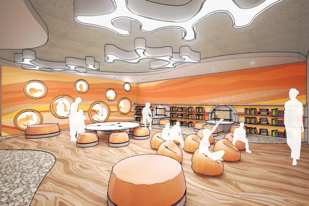 education architects visioneering studios rendering of 1 out of the 3 themed classrooms for armstrong elementary